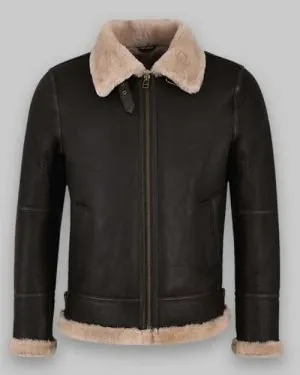 Black Real Sheepskin Leather Men Shearling Jacket