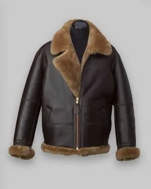 Men RAF Brown Avaitor Shealring Leather Jacket