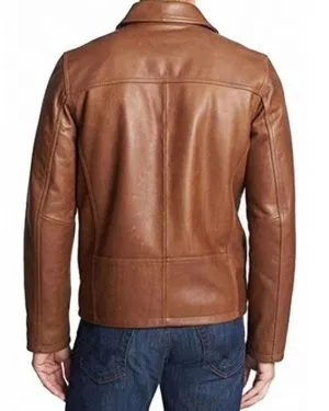 Mens Casual Shirt Collar Brown Leather Jacket
