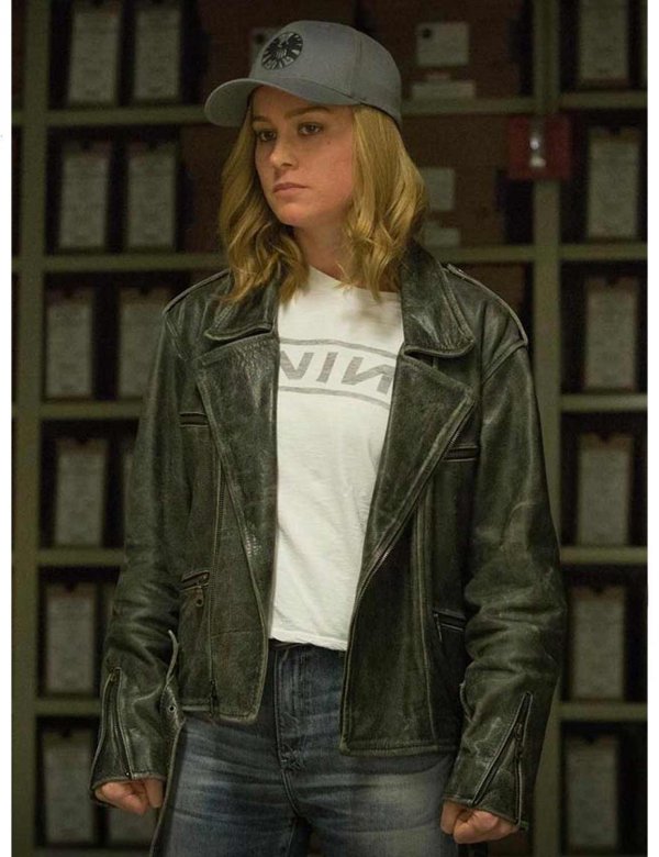 Brie Larson Captain Marvel Biker Black Leather Jacket