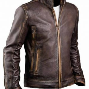 Homme Motard Matelassé Vintage Moto Marron Vieilli CAFE RACER leather jacket 