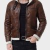 Mens Aviator Distressed Brown Leather Jacket with Shearling Collar