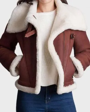 Brown Fur Shearling Sheepskin Leather Jacket For Women’s