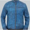 Mens Cafe Racer Dodge Sky Blue Leather Jacket