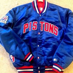 Starters Blue Letterman Jacket Team Detroit Pistons Logo