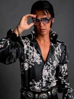 Austin Butler as Elvis Presley Black Floral Shirt