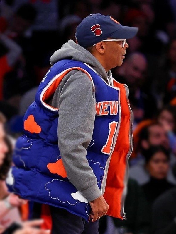 Jalen Brunson New York Knicks Spike Lee Blue Puffer Vest Jalen Brunson New York Knicks Spike Lee Blue Puffer Vest