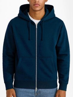 Unisex Plain Blue Full Zip Hoodie