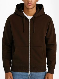 Unisex Plain Brown Full Zip Hoodie