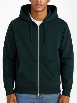 Unisex Plain Green Full Zip Hoodie
