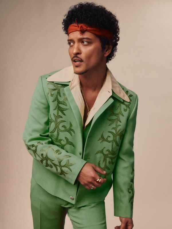 Bruno Mars I Just Might Blazer - Green Bruno Mars Music Video I Just Might 2026 Green Floral 3 Piece Suit