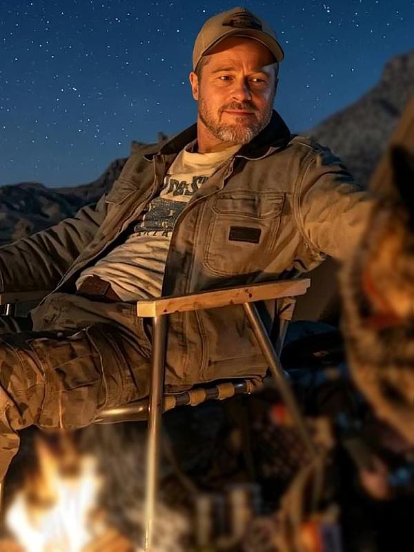 Brad Pitt Movie Heart of the Beast 2026 James Belmont Full-Zip Canvas Workwear Cotton Jacket - Beige Heart of the Beast 2026 James Belmont Full-Zip Canvas Workwear Cotton Jacket - Beige