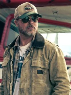 Brad Pitt Movie Heart of the Beast 2026 James Belmont Full-Zip Canvas Workwear Cotton Jacket - Beige