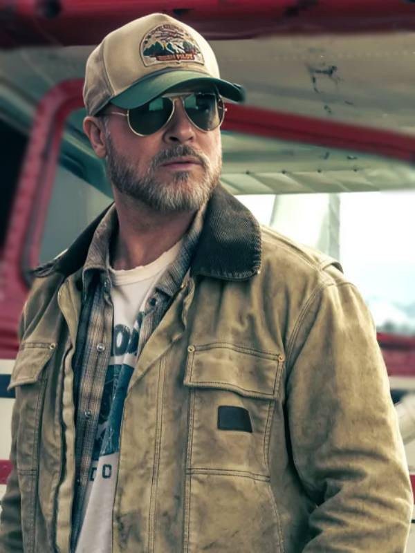 Heart Of The Beast 2026 Brad Pitt Beige Jacket Brad Pitt Movie Heart of the Beast 2026 James Belmont Full-Zip Canvas Workwear Cotton Jacket - Beige