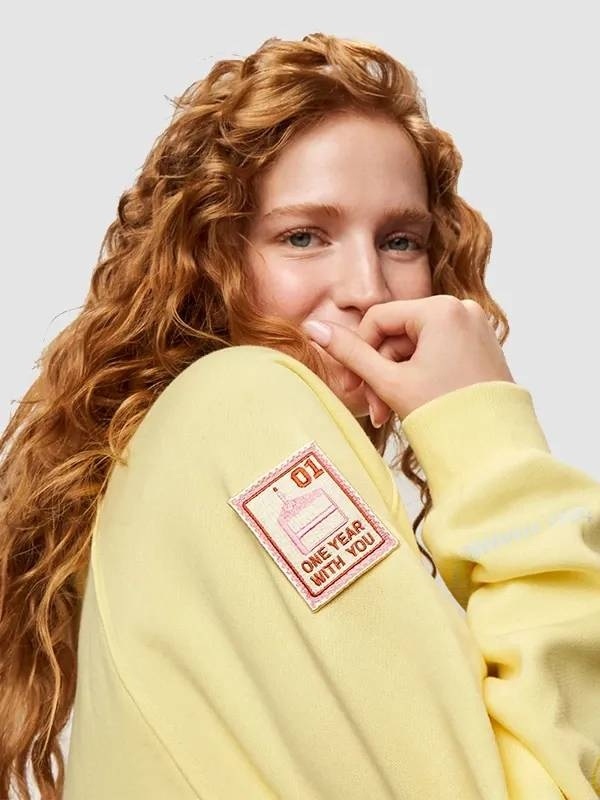 Salish Matter 2026 Sincerely Yours The Anniversary Signature Puff Print Graphics, Front Lettering & Sleeve Patch Light Yellow Pullover Hoodie Salish Matter 2026 Sincerely Yours The Anniversary Signature Puff Print Graphics, Front Lettering & Sleeve Patch Light Yellow Hoodie