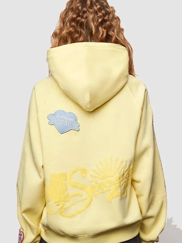Salish Matter 2026 Sincerely Yours The Anniversary Signature Puff Print Graphics, Front Lettering & Sleeve Patch Pullover Hoodie Salish Matter 2026 Sincerely Yours The Anniversary Signature Puff Print Graphics, Sleeve Patch Light Yellow Pullover Hoodie