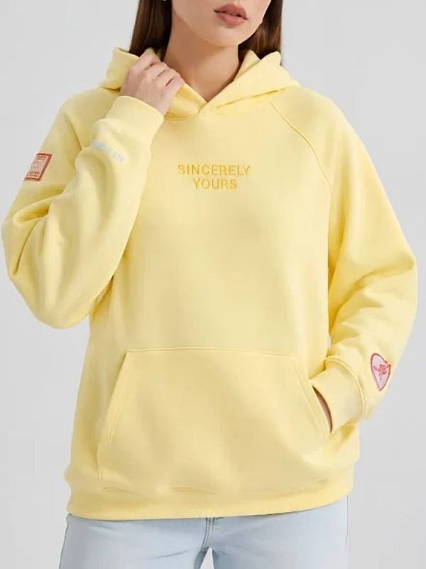 Salish Matter 2026 Sincerely Yours The Anniversary Signature Puff Print Graphics, Sleeve Patch Light Yellow Pullover Hoodie Sincerely Yours The Anniversary Yellow Hoodie